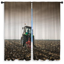 Tractor Plowing Field Window Curtains 57632446