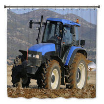 Tractor Plowing The Field On Mountains Bath Decor 51509437