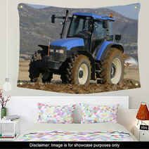Tractor Plowing The Field On Mountains Wall Art 51509437