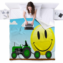 Tractor Pulling A Huge Smiley Face Blankets 13098848