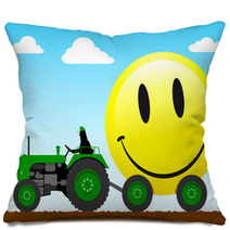 Tractor Pulling A Huge Smiley Face Pillows 13098848