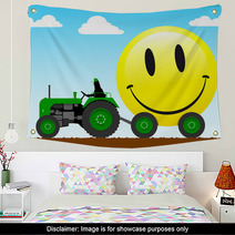 Tractor Pulling A Huge Smiley Face Wall Art 13098848