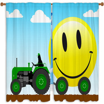 Tractor Pulling A Huge Smiley Face Window Curtains 13098848