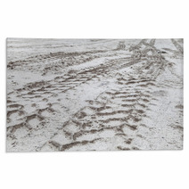 Tractor Tire Tracks Pattern On Sandy Ground Rugs 139415512