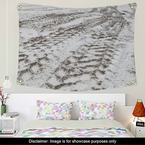 Tractor Tire Tracks Pattern On Sandy Ground Wall Art 139415512