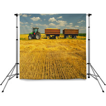 Tractor With Trailers On The Agricultural Field Backdrops 53966202