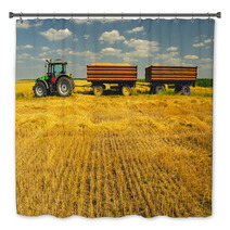 Tractor With Trailers On The Agricultural Field Bath Decor 53966202