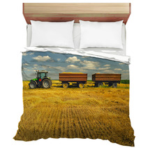 Tractor With Trailers On The Agricultural Field Bedding 53966202