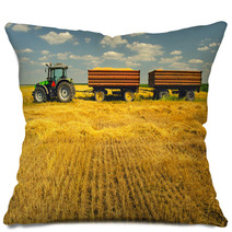 Tractor With Trailers On The Agricultural Field Pillows 53966202