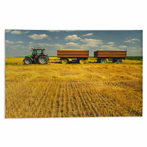 Tractor With Trailers On The Agricultural Field Rugs 53966202