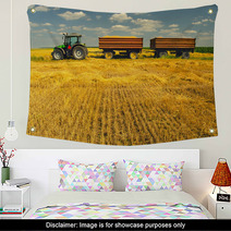Tractor With Trailers On The Agricultural Field Wall Art 53966202