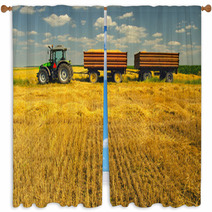 Tractor With Trailers On The Agricultural Field Window Curtains 53966202