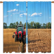 Tractors Working On Field Window Curtains 26526407