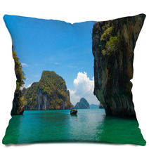 Traditional Longtail Boat Near Tropical Island Pillows 67928437