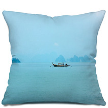Traditional Longtail Boat Near Tropical Island Pillows 67928449