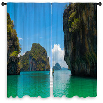 Traditional Longtail Boat Near Tropical Island Window Curtains 67928437
