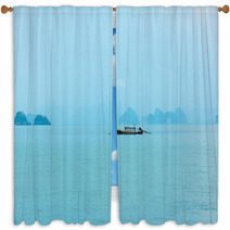 Traditional Longtail Boat Near Tropical Island Window Curtains 67928449