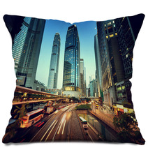 Traffic In Hong Kong At Sunset Time Pillows 64822936