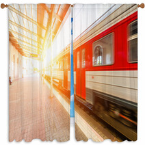 Train At Station In Vilnius Window Curtains 53974047