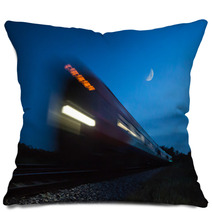 Train Speeding Passed In Blur At Night Pillows 64827814