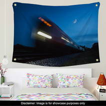 Train Speeding Passed In Blur At Night Wall Art 64827814