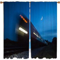 Train Speeding Passed In Blur At Night Window Curtains 64827814