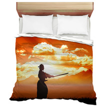 Training Samurai Silhouette Orange Sunset Bedding 48707418