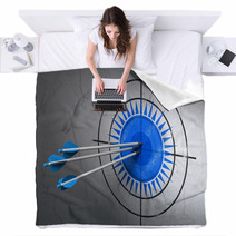 Travel Concept: Arrows In Sun Target On Wall Background Blankets 59960471