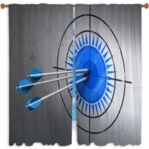 Travel Concept: Arrows In Sun Target On Wall Background Window Curtains 59960471