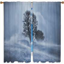 Tree In Snow Blizzard Window Curtains 61574750