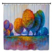 Trees Oil Painting Artistic Background Bath Decor 213841942