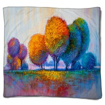 Trees Oil Painting Artistic Background Blankets 213841942