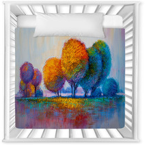 Trees Oil Painting Artistic Background Nursery Decor 213841942