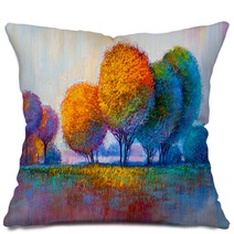 Trees Oil Painting Artistic Background Pillows 213841942