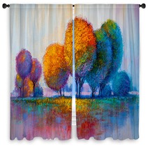 Trees Oil Painting Artistic Background Window Curtains 213841942