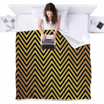 Trendy Chevron Patterned Background, Golden, Black And White Blankets 37102871