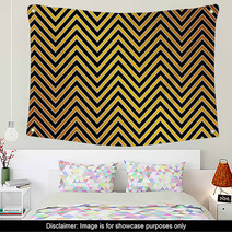 Trendy Chevron Patterned Background, Golden, Black And White Wall Art 37102871