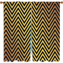 Trendy Chevron Patterned Background, Golden, Black And White Window Curtains 37102871