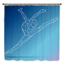 Trendy Stylized Illustration Movement Curly Gymnastics Acrobatics Line Art Vector Silhouette Isolated On Gradient Background Bath Decor 125073416