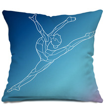 Trendy Stylized Illustration Movement Curly Gymnastics Acrobatics Line Art Vector Silhouette Isolated On Gradient Background Pillows 125073416