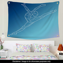 Trendy Stylized Illustration Movement Curly Gymnastics Acrobatics Line Art Vector Silhouette Isolated On Gradient Background Wall Art 125073416