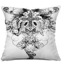 Tribal Cross With Flying Wing And Scroll Ornament Pillows 17086555
