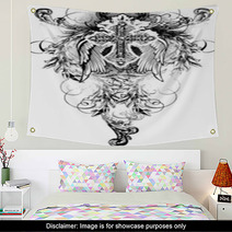 Tribal Cross With Flying Wing And Scroll Ornament Wall Art 17086555