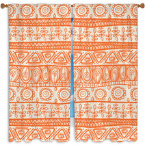 Tribal Orange Ornament Window Curtains 65610577