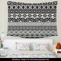 Tribal Seamless Pattern - Aztec Black And White Background Wall Art 54835052
