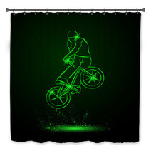 Trick On The Bmx Bike Vector Neon Illustration Bath Decor 105233368