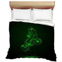 Trick On The Bmx Bike Vector Neon Illustration Bedding 105233368