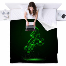 Trick On The Bmx Bike Vector Neon Illustration Blankets 105233368