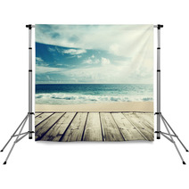 Tropical Beach And Wooden Platform Backdrops 67949294