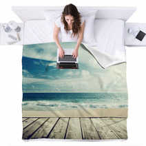 Tropical Beach And Wooden Platform Blankets 67949294